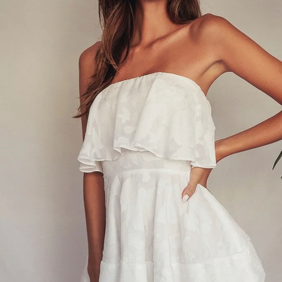 Lulu’s True Lover White Burnout Floral Ruffled Strapless Mini Dress - Picture 3 of 6